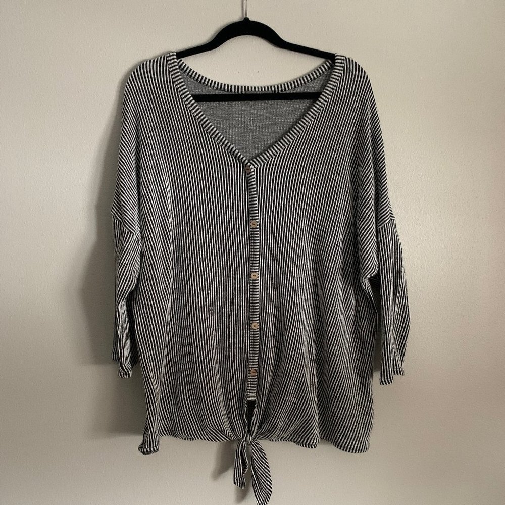 B&W Stripped Button-Down Front Tie Top